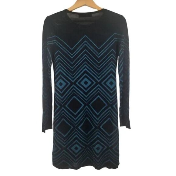 Trina Turk Dress Black & Teal Chevron Pattern Medium New NWT - Picture 3 of 8